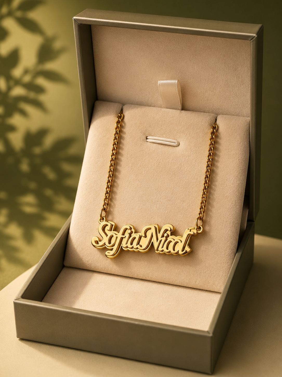 Collar doble fondo con nombre bañado oro 18K