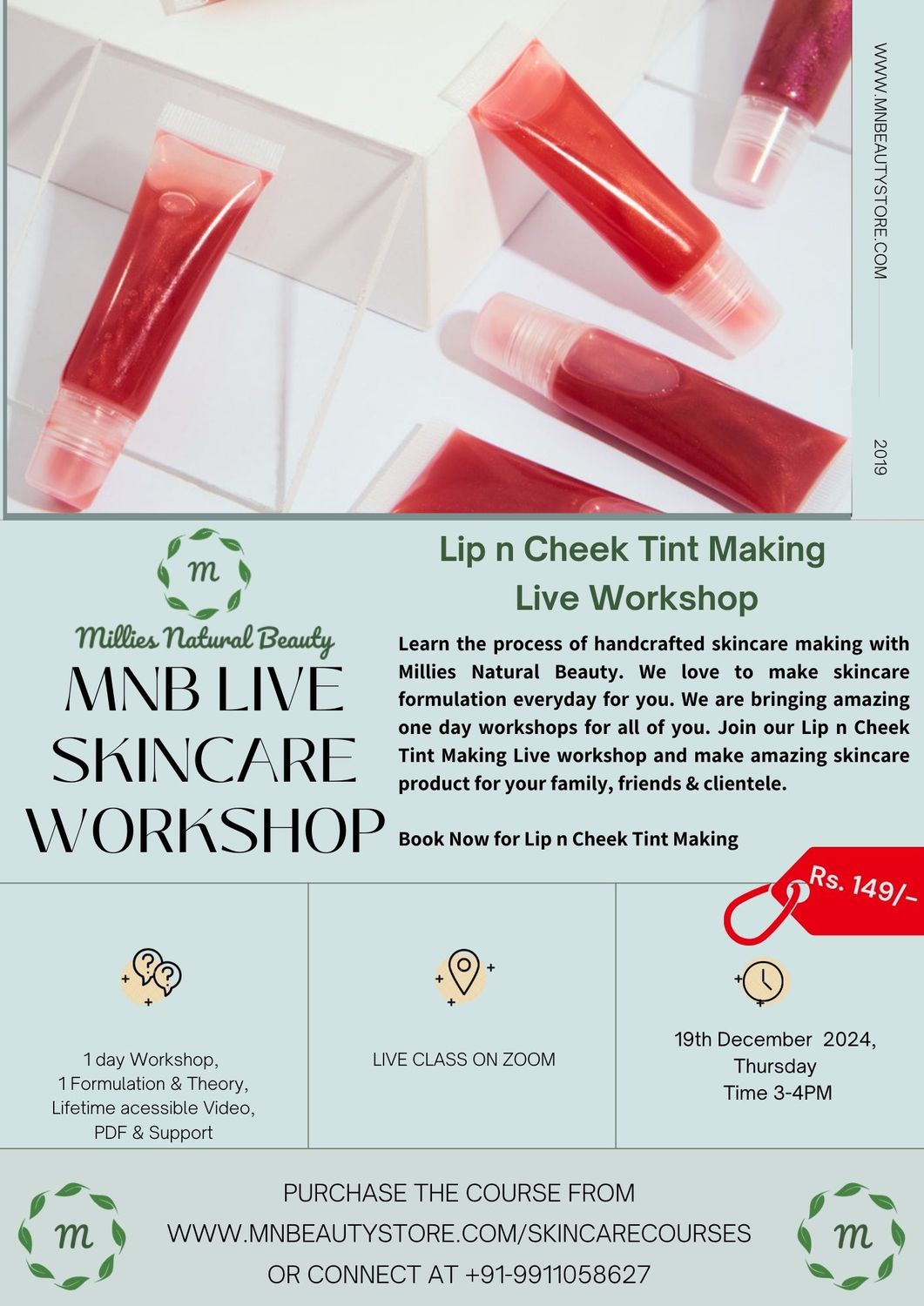 Lip n Cheek Tint Making Live Workshop on 19th December 2024