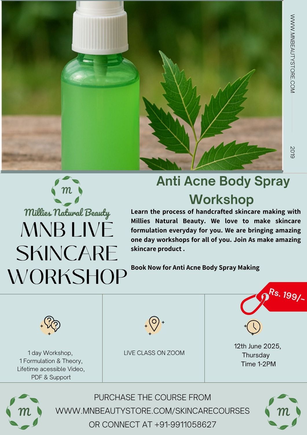 Anti Acne Body Spray Making LIVE Workshop on 12th June 2025