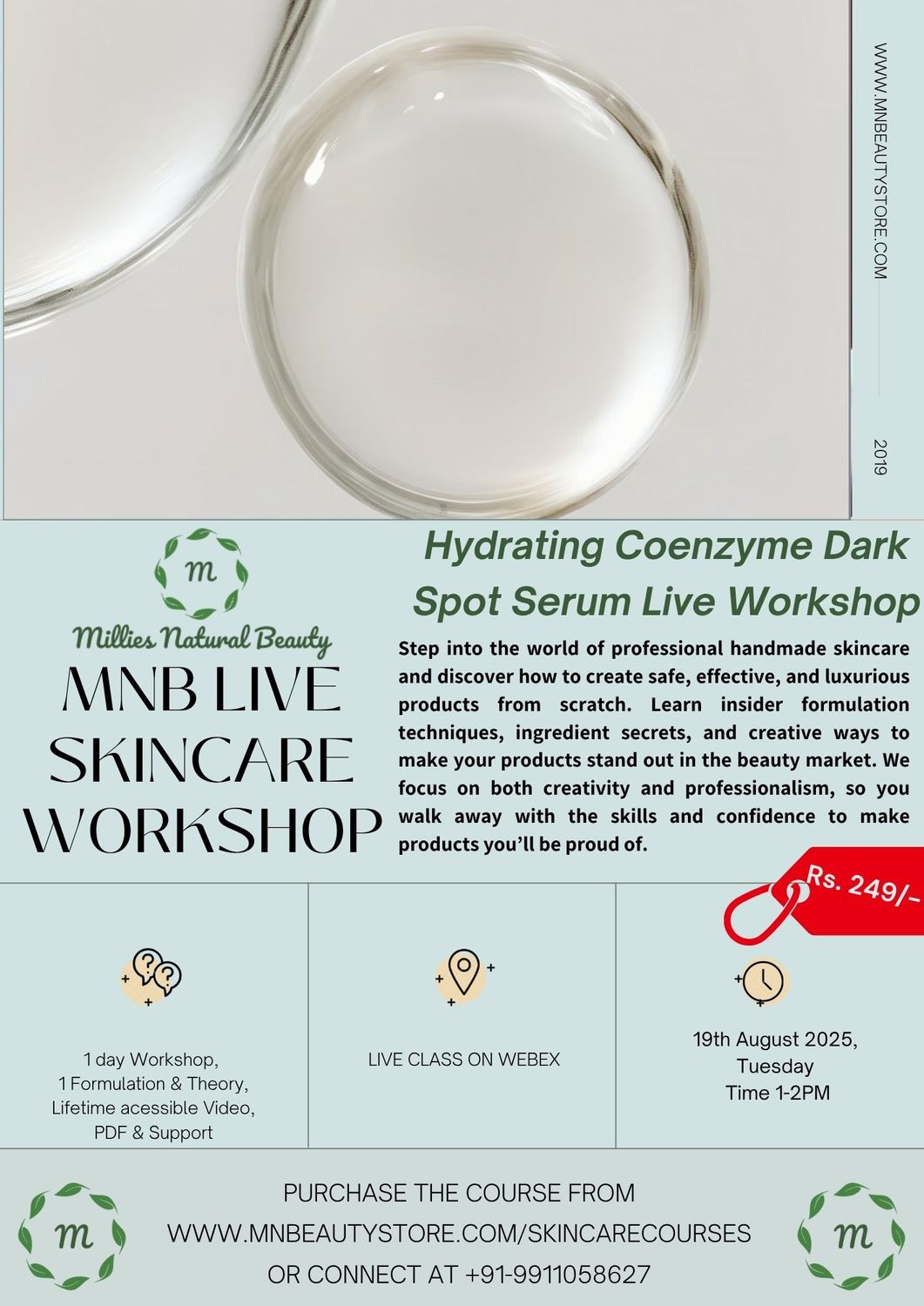 Hydrating Coenzyme Dark Spot Serum Making LIVE Workshop on 19th August 2025
