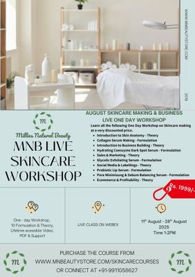 AUGUST Skincare &amp; Business Workshop Schedule - 10 One Day Workshop 11th - 28th August 2025. Buy all at Once