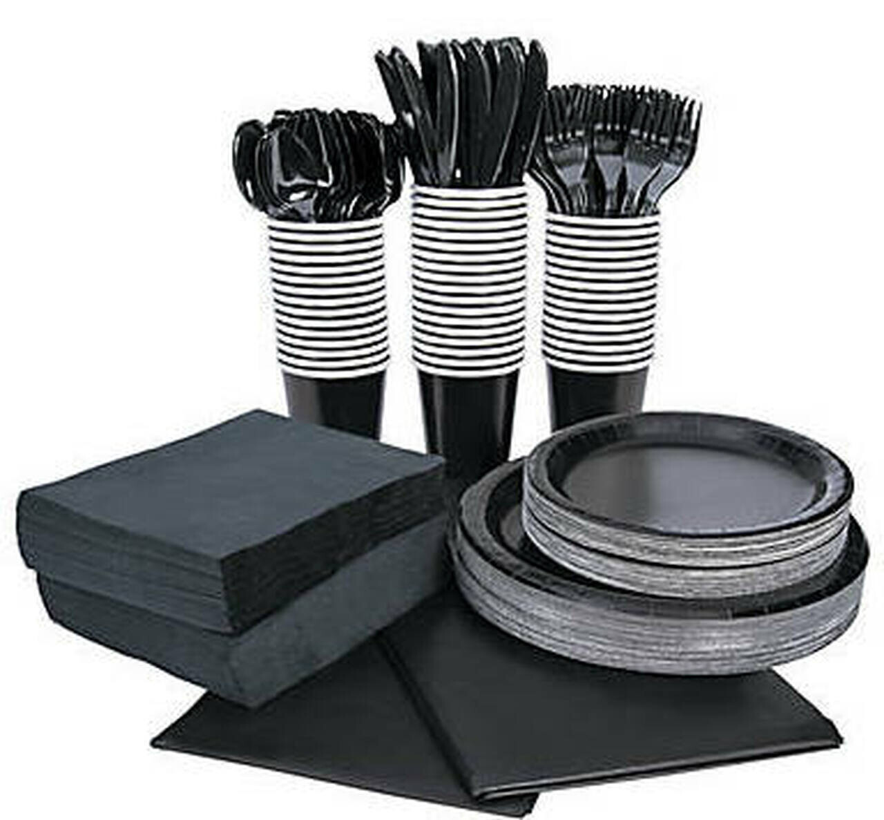 Black Tableware Party COMPLETE Pack for 48