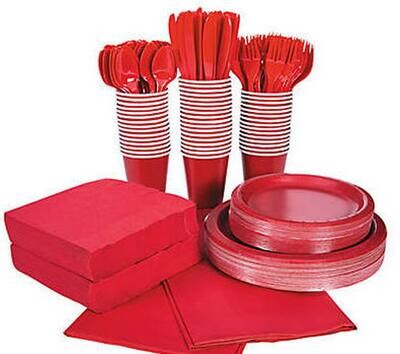 Red Tableware Party COMPLETE Pack for 48