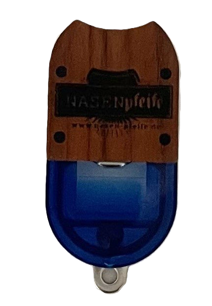 Nasenpfeife mit Echtholz-Abdeckung, blau transparent