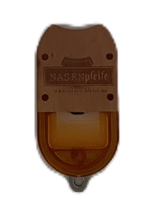 Nasenpfeife mit Echtholz-Abdeckung, orange transparent Nasenpfeife mit Echtholz-Abdeckung, orange transparent