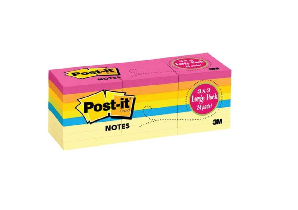 Post-It Super Sticky 76 x 76mm 24 Pack of Assorted Blank Notes