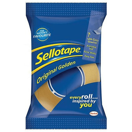 Sellotape Original Golden Tape Rolls - Small, Non-static, Easy-tear, 18mm x 33m, Pack of 8