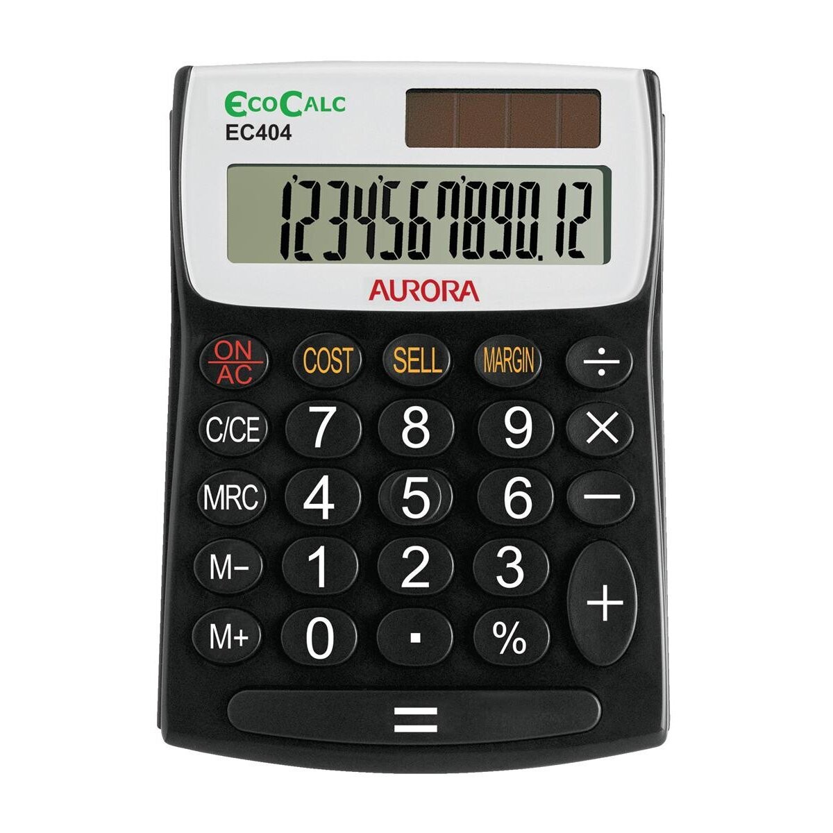 Aurora EcoCalc Desktop Calculator, 12 Digit, Solar Powered, Recycled, Black