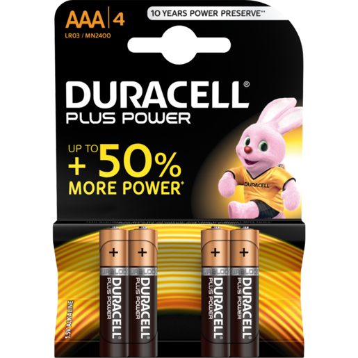 Duracell Alkaline Battery, AAA, Pack of 4
