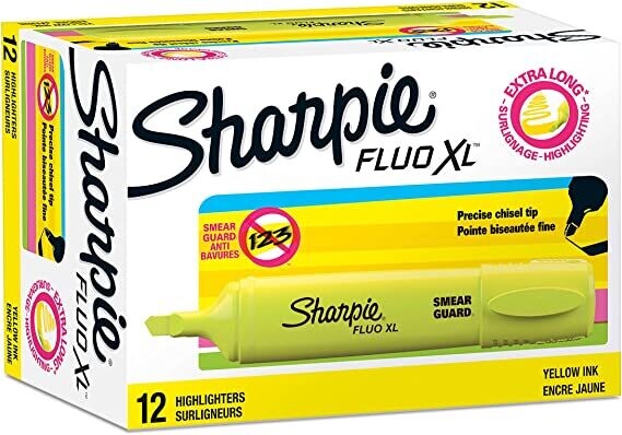 Sharpie Fluo XL Highlighter, Yellow, Pack of 12