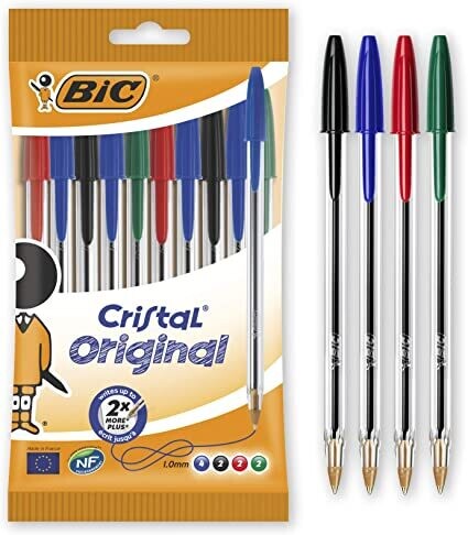 Bic Cristal Ball Pen, Assorted Colours, Pack of 10