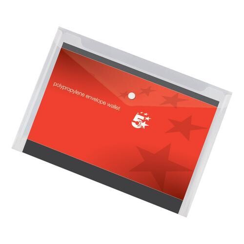 5 Star A4 Envelope Wallets, Clear, Pack of 5