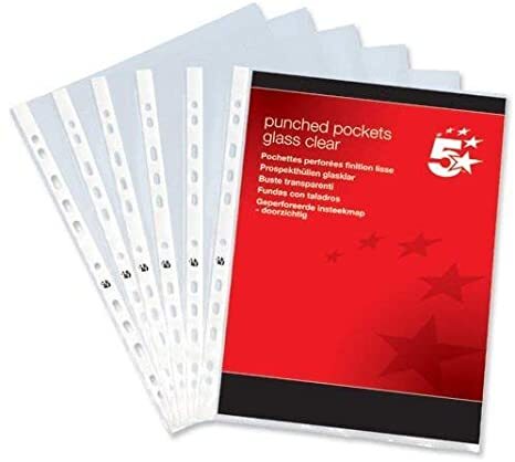 5 Star A4 Premium Plastic Punched Pockets, 60 Micron, Pack of 100