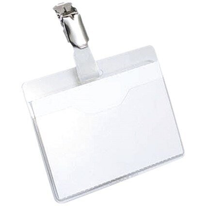 Durable Visitors Name Badges, Rotating Clip, Landscape, 90x60mm, Pack of 25