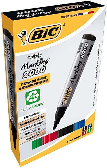 Bic Marking 2000 Permanent Marker, Bullet Tip, Assorted Colours, Pack of 4