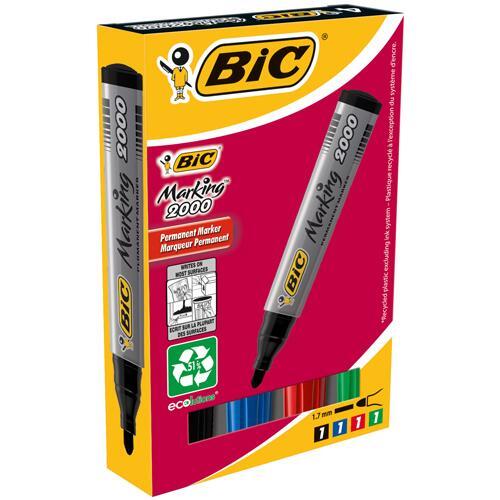 Bic Marking 2000 Permanent Marker, Bullet Tip, Assorted Colours, Pack of 4