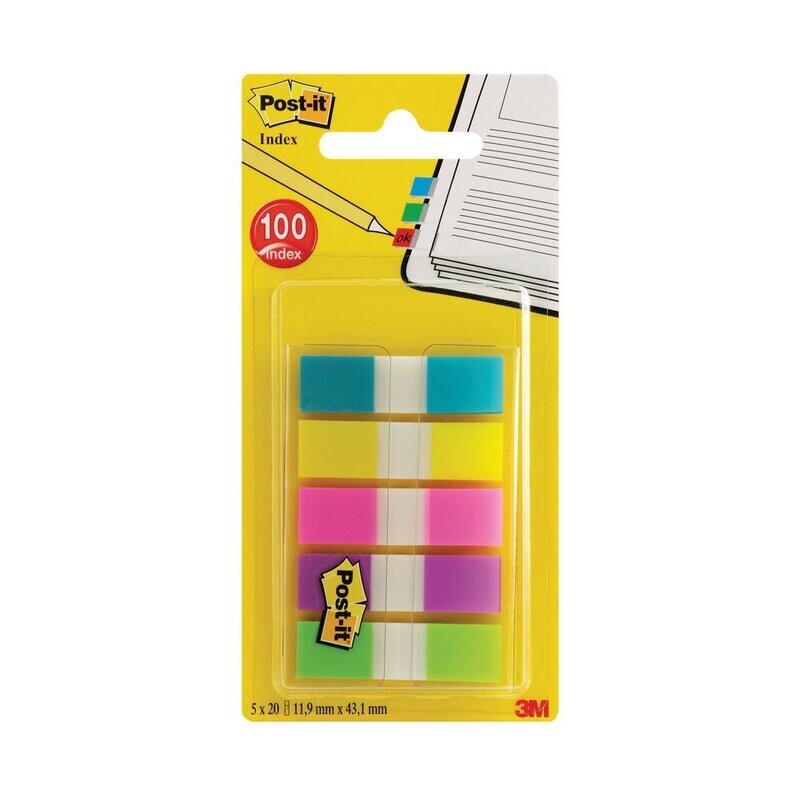 Post-it Small Index Portable pack, Bright Colours, Pack of 100
