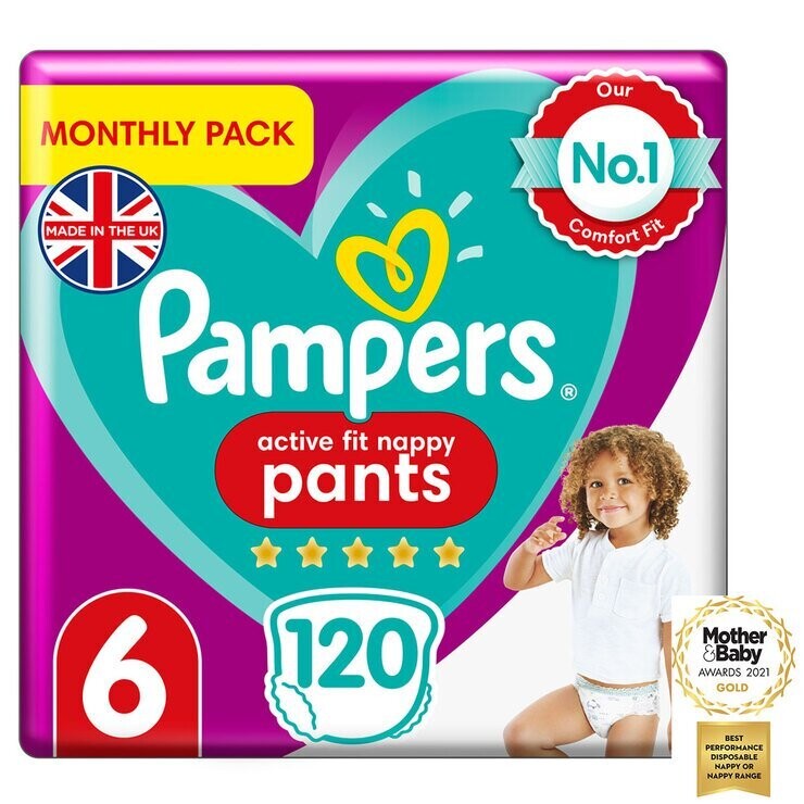 Pampers Active Fit Nappy Pants Size 6, Monthly 120 Pack