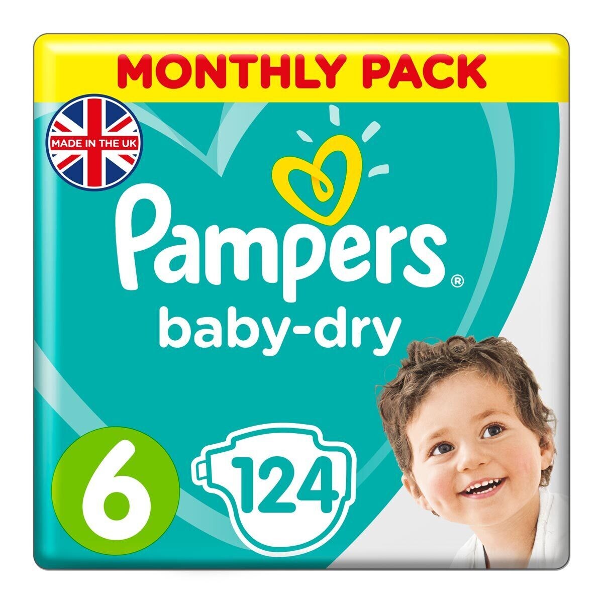 Pampers Baby Dry Nappies Size 6, Monthly 124 Pack