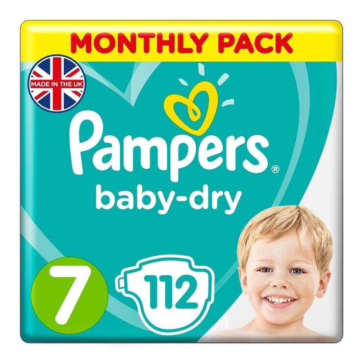 Pampers Baby Dry Nappies Size 7, Monthly 112 Pack