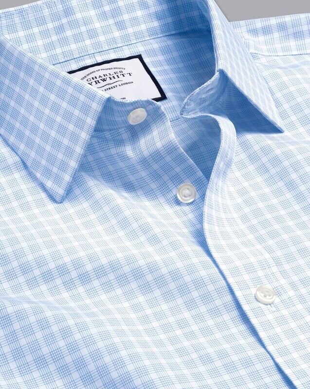 Non-Iron Poplin Check Shirt - Sky Blue