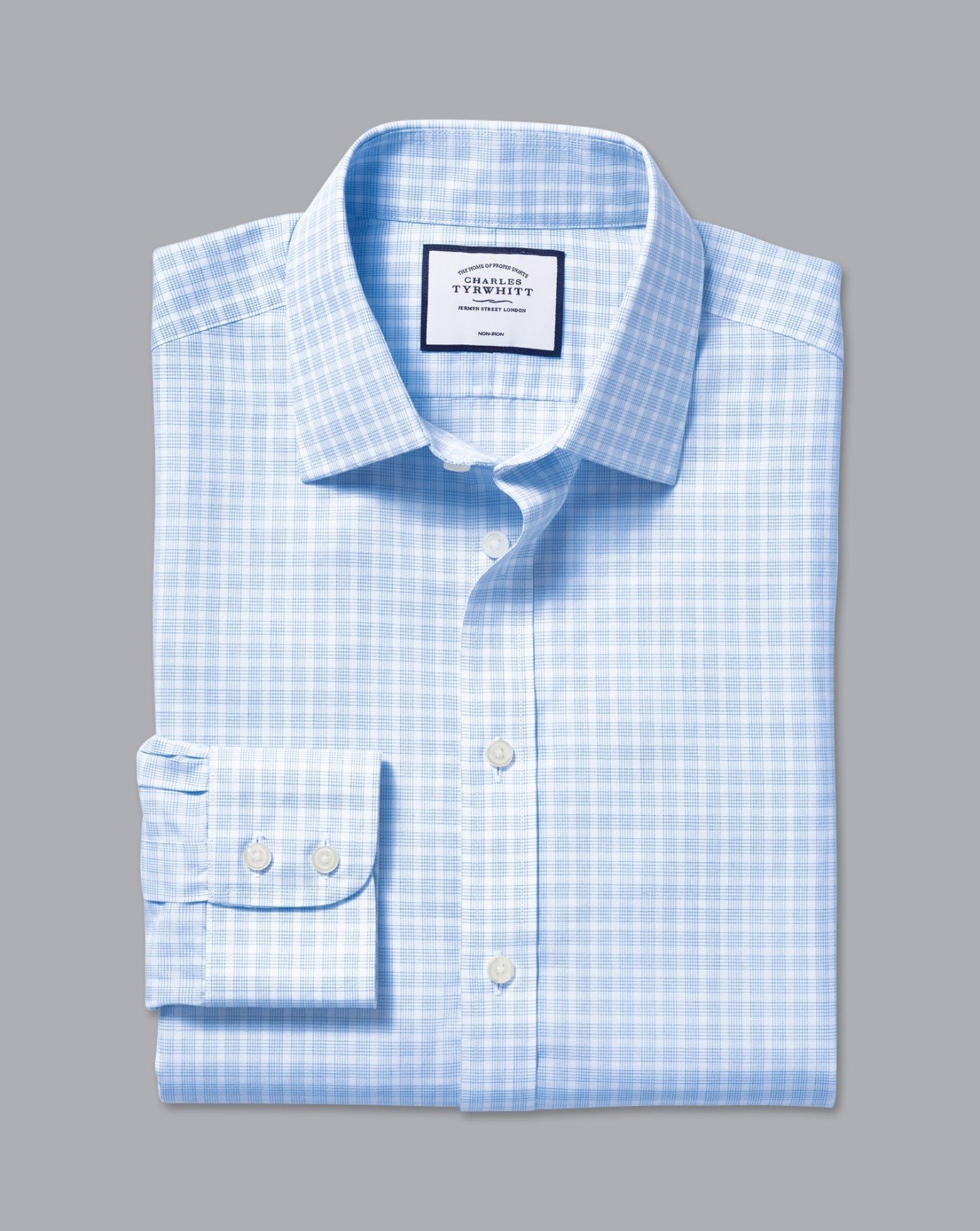 Non-Iron Poplin Check Shirt - Sky Blue