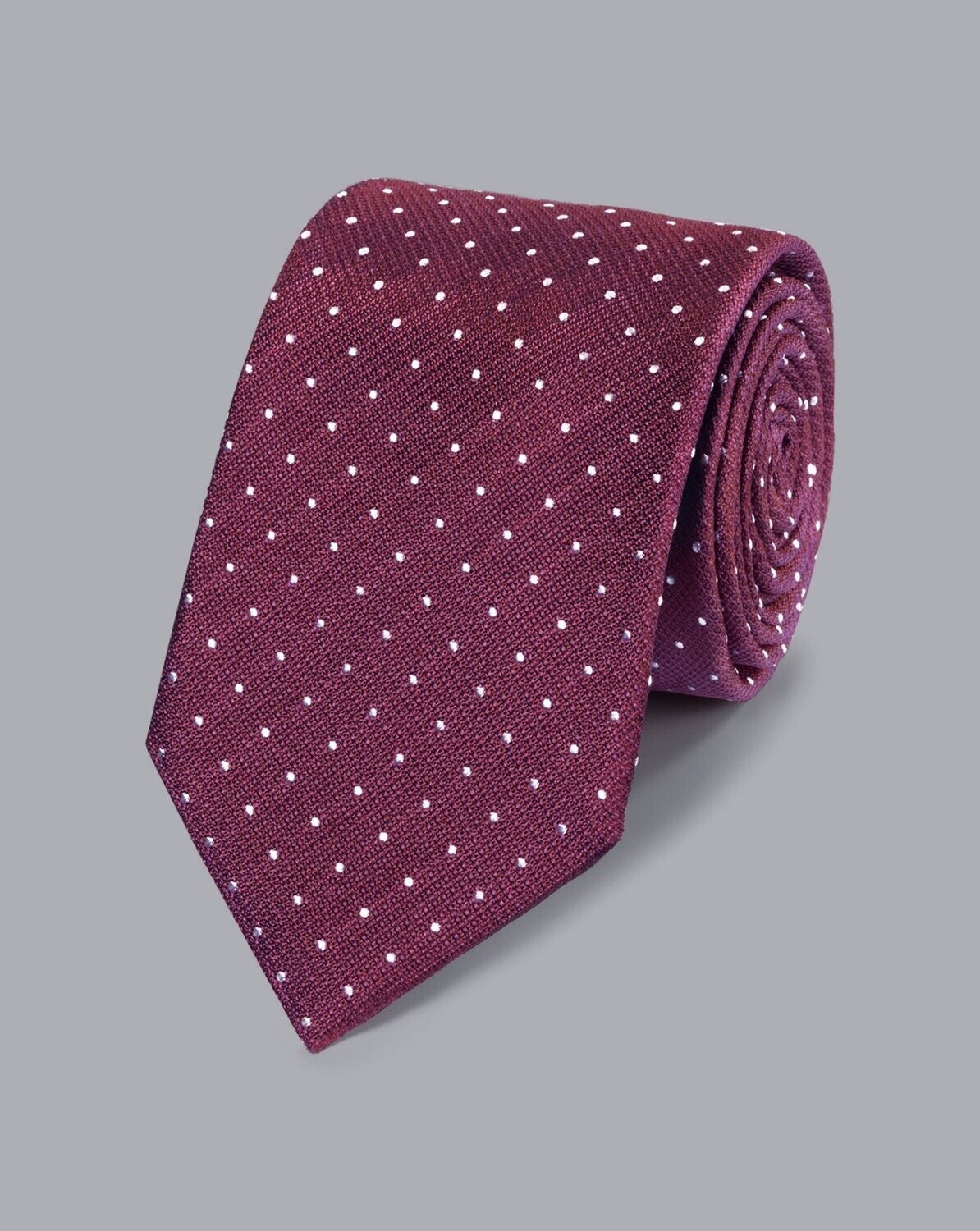 Stain Resistant Silk Textured Spot Tie - Burgundy & White