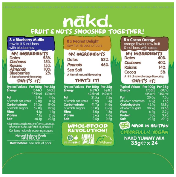 Nakd Yummy Mix Bars, 24 x 35g | Costco UK