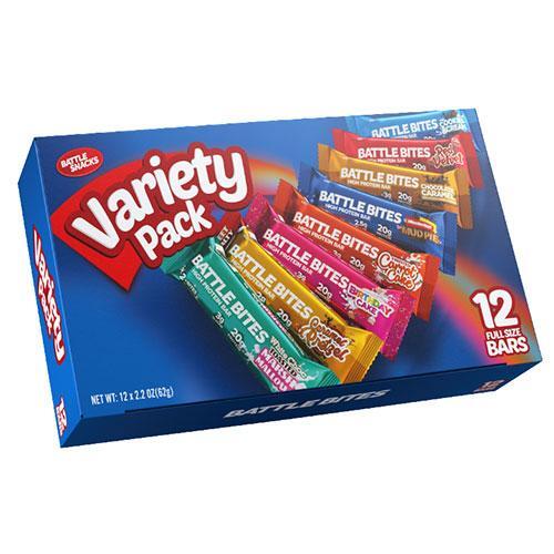 Battle Bites Protein Bar Variety Pack, 12 x 62g