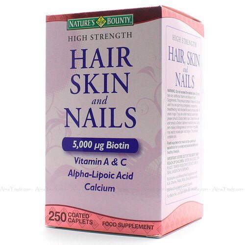 Nature's Bounty High Strength Hair, Skin & Nails Food Supplement, 250 Coated Caplets