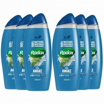 Radox Feel Awake 2-in-1 Shower Gel, 6 x 500ml