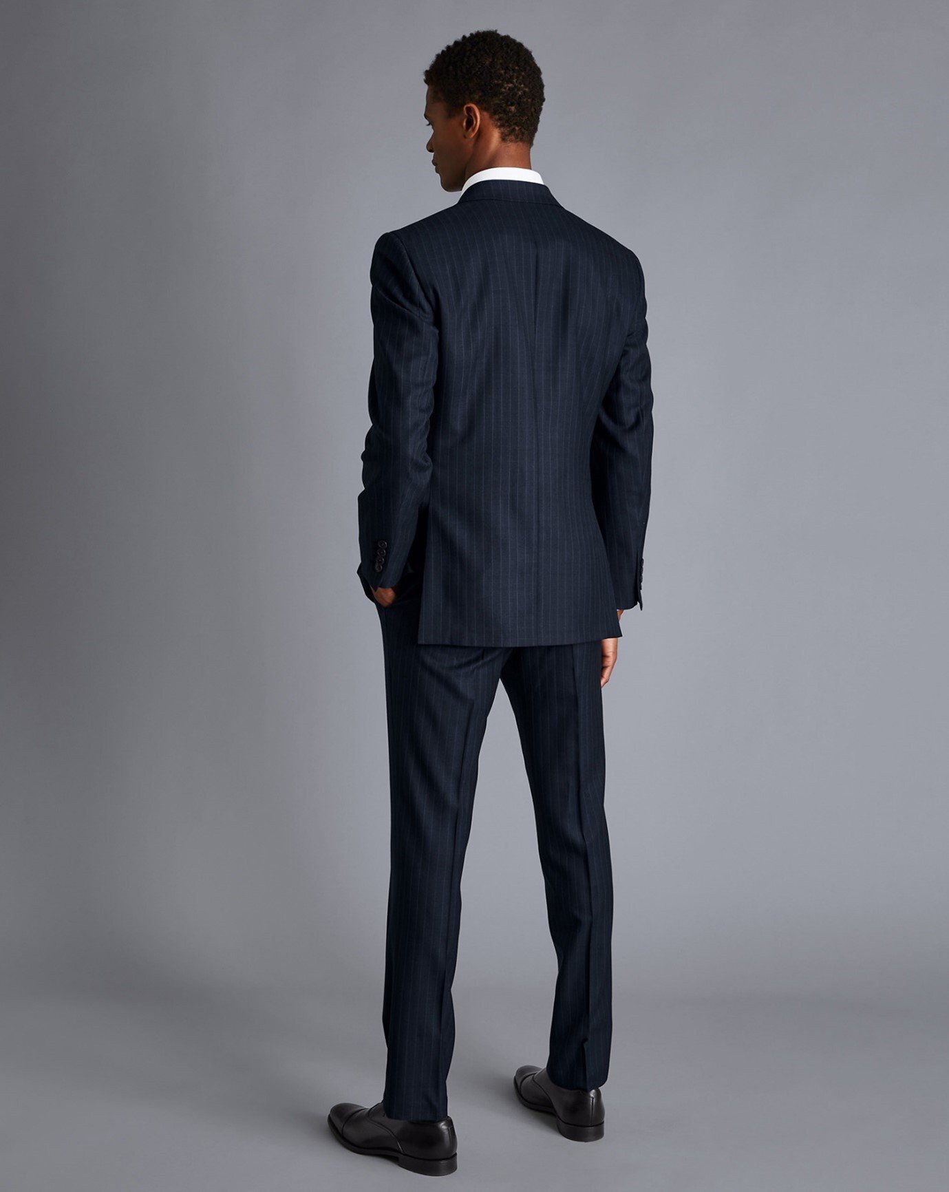 Herringbone Stripe Business Suit - Navy