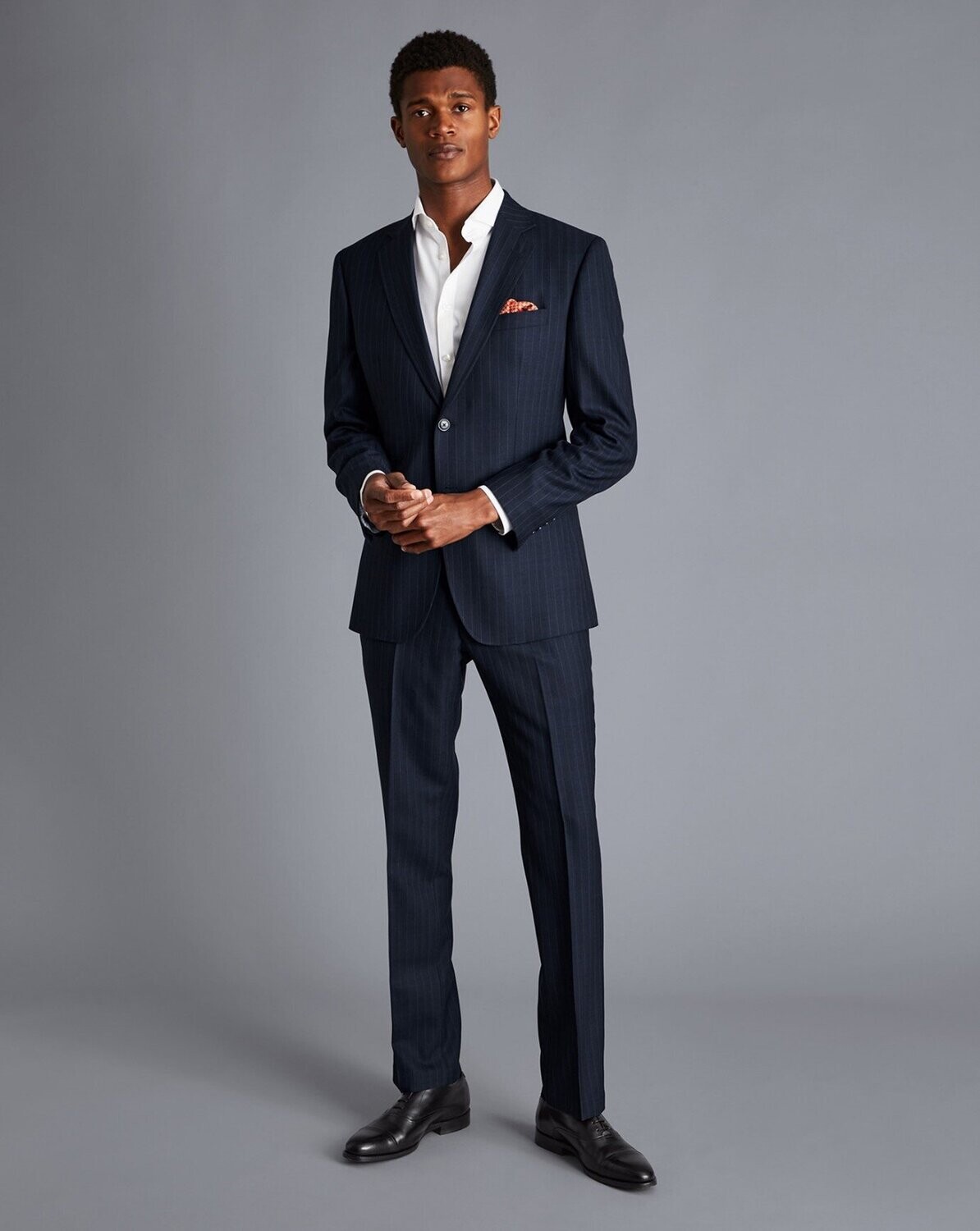 Herringbone Stripe Business Suit - Navy