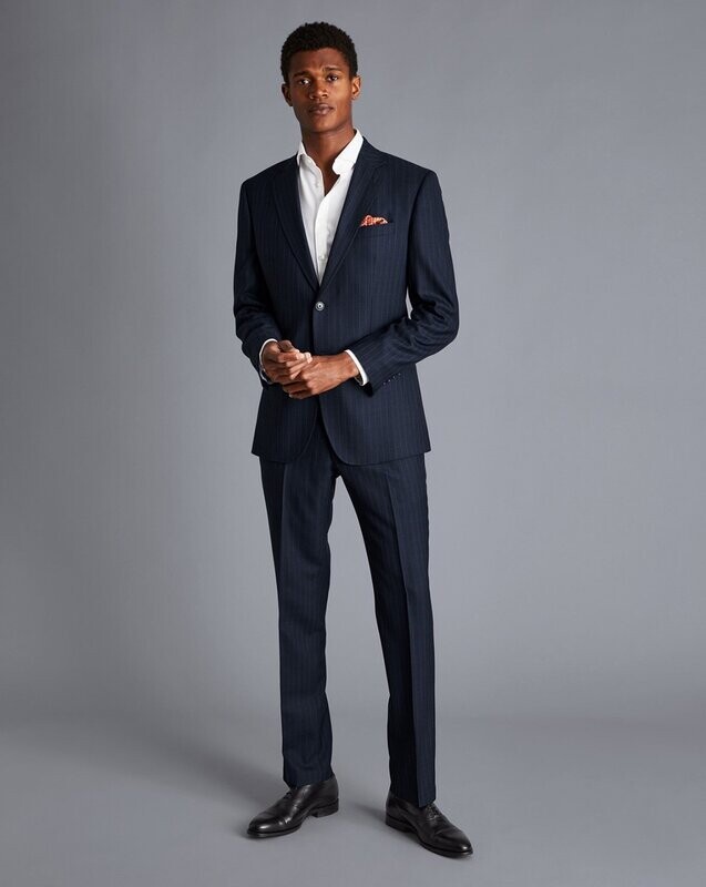 Herringbone Stripe Business Suit - Navy