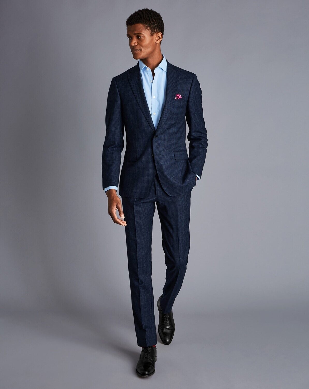 Textured Tonal Check Business Suit - Midnight Blue