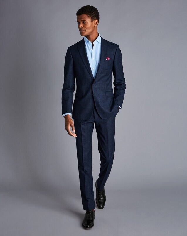 Textured Tonal Check Business Suit - Midnight Blue