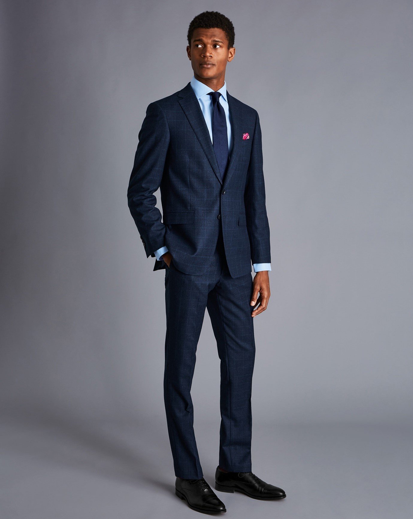 Textured Tonal Check Business Suit - Midnight Blue
