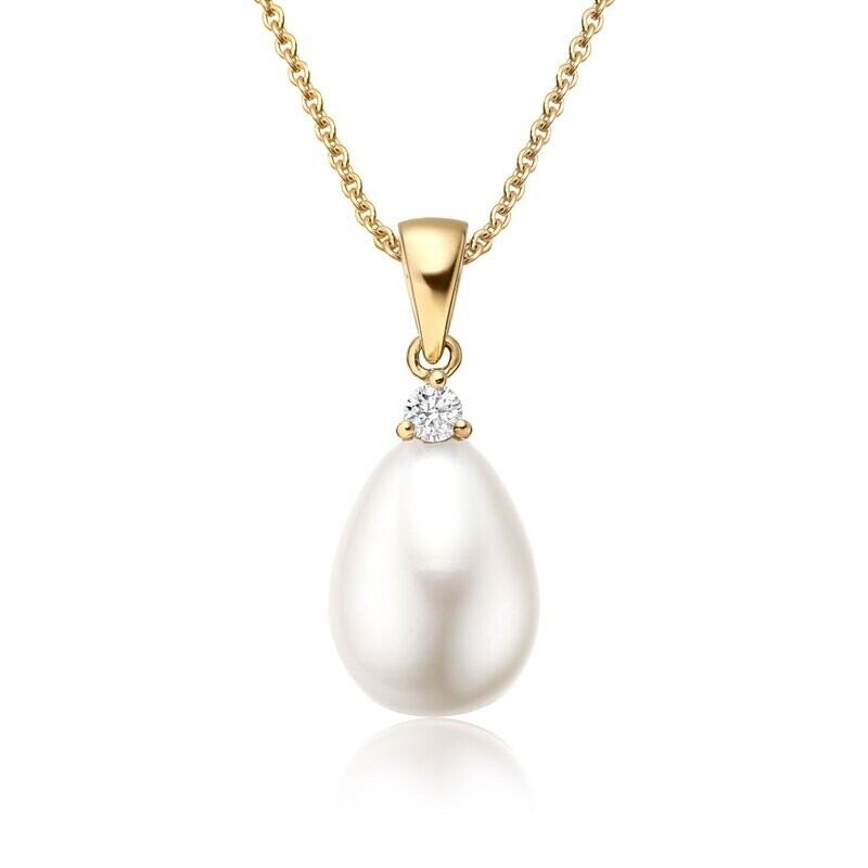 9mm Cultured Freshwater White Pearl Pendant, 18ct Yellow Gold