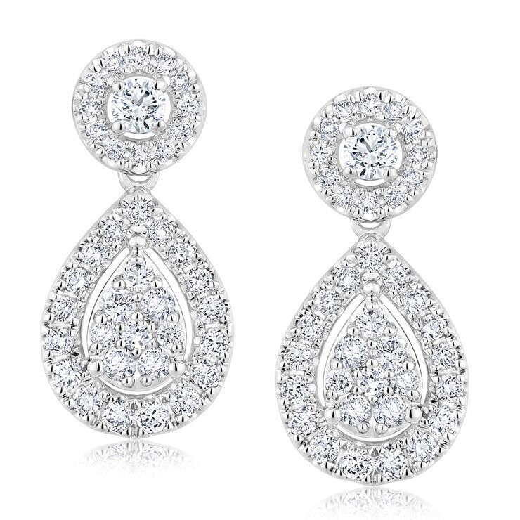 1.00ctw Round Brilliant Cut Diamond Earrings, 18ct White Gold