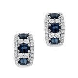 Oval Blue Sapphire and 0.45ctw Diamond Hoop Earrings, 18ct White Gold