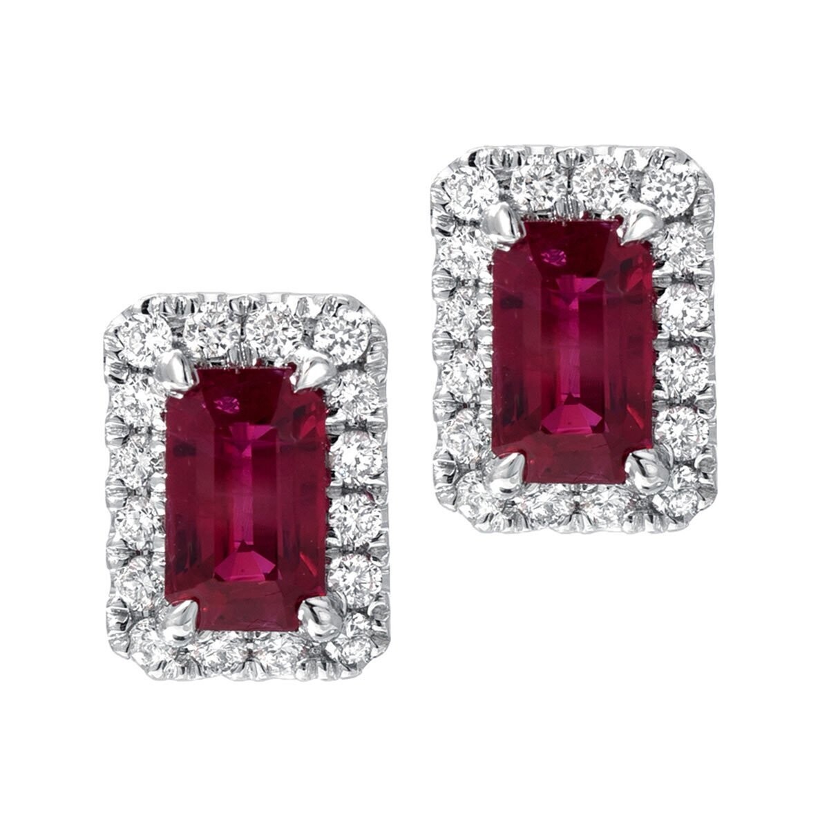 Octagon Ruby and 0.15ctw Diamond Stud Earrings, 18ct White Gold