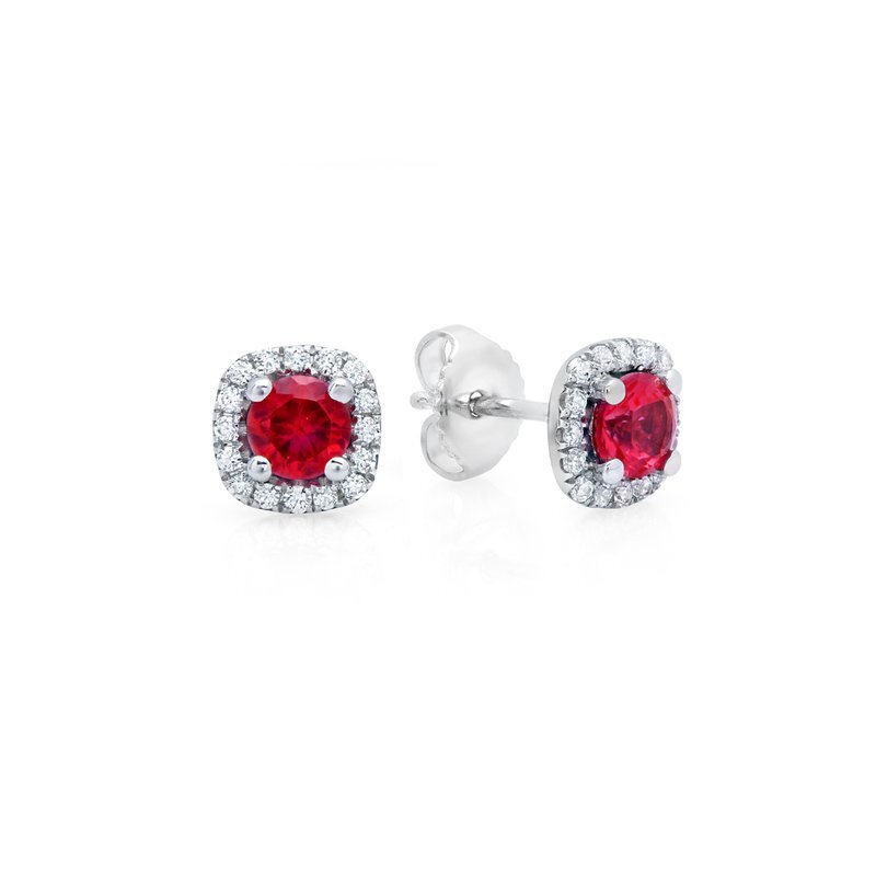 Octagon Ruby and 0.15ctw Diamond Stud Earrings, 18ct White Gold