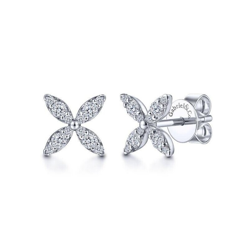 0.90ctw Round Brilliant Cut Diamond Flower Stud Earrings, 14ct White Gold