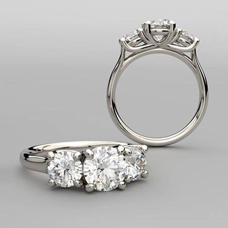 2.00ctw Round Brilliant Cut Diamond 3 Stone Ring, Platinum