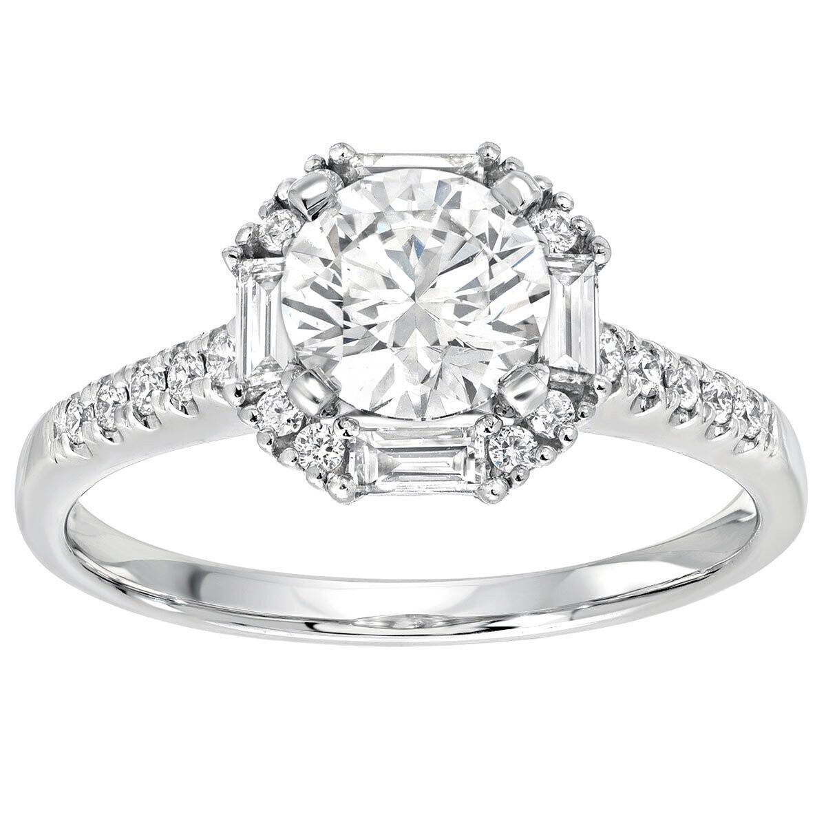 1.27ctw Round Brilliant and Baguette Cut Diamond Engagement Ring, 18ct White Gold