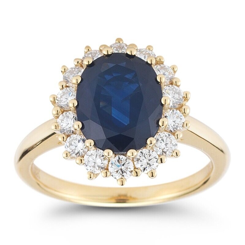 Blue Sapphire and 0.67ctw Round Brilliant Cut Diamond Ring, 18ct Yellow Gold