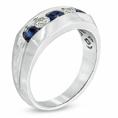 Blue Sapphire and 0.71ctw Round Brilliant Cut Diamond Ring, 18ct White Gold