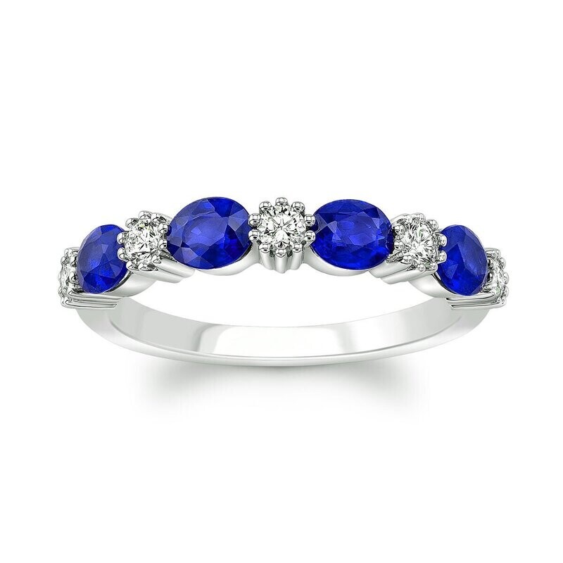 Blue Sapphire & 0.25ctw Diamond Ring, 18ct White Gold