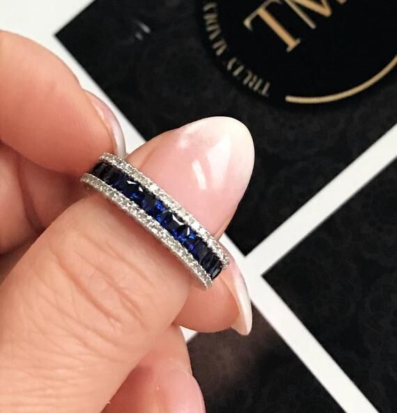 Blue Sapphire & 0.73ctw Diamond Ring, 14ct White Gold