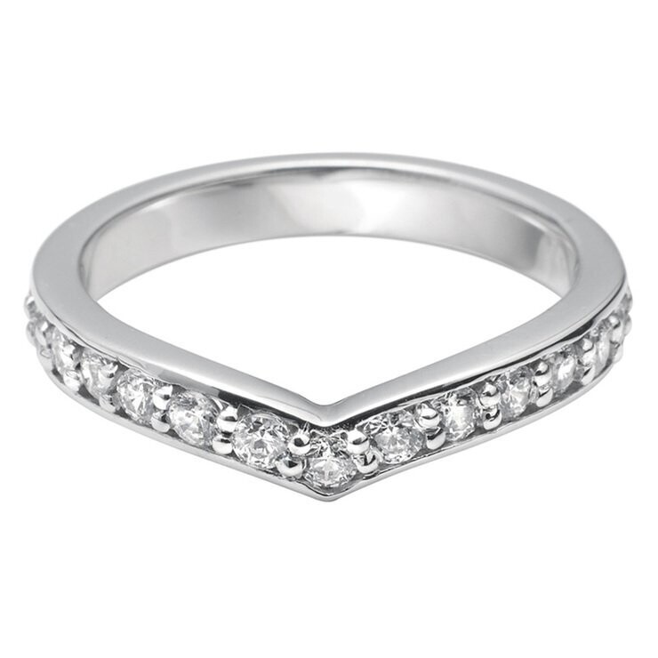 Ladies 0.45ctw Diamond Platinum V Shape Wedding Band in 3 Sizes